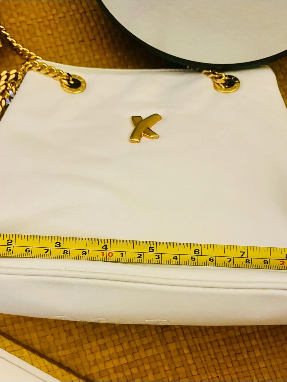 Vintage Paloma Picasso White Leather Mini Shoulder Crossbody Handbag Gold Chain